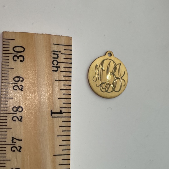 Vintage Yellow Gold Disc Charm Pendant M J B Engraved Monogram - Picture 6 of 7